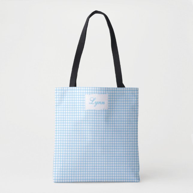 Bolso De Tela Classic Blue & White Gingham | Personalized Name (Anverso)