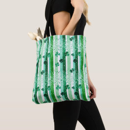 Bolso De Tela Classic Green White Vertical Stripes Shamrocks