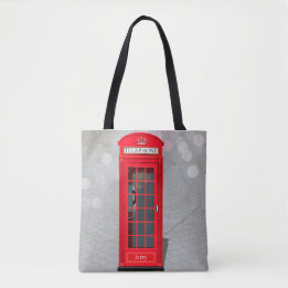 Bolso De Tela Classic London Red Phone Booth with Name