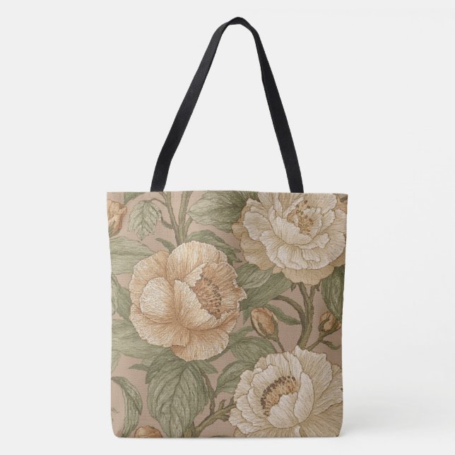 Bolso De Tela Classic,Lovely Flowers Pattern, Sage Gold Bloom (Anverso)