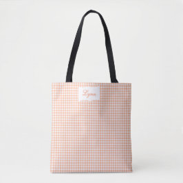 Bolso De Tela Classic Orange & White Gingham | Personalized Name