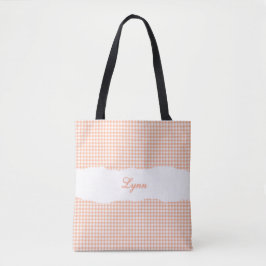 Bolso De Tela Classic Orange & White Gingham | Personalized Name