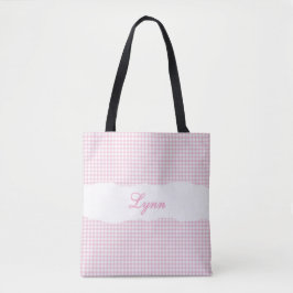Bolso De Tela Classic Pink & White Gingham | Personalized Name