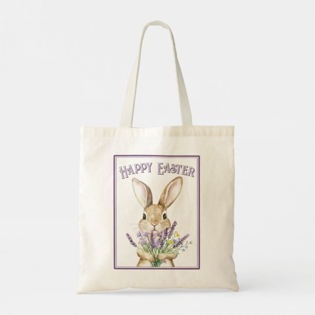 Bolso De Tela Classic Purple Happy Easter Bunny (Reverso)