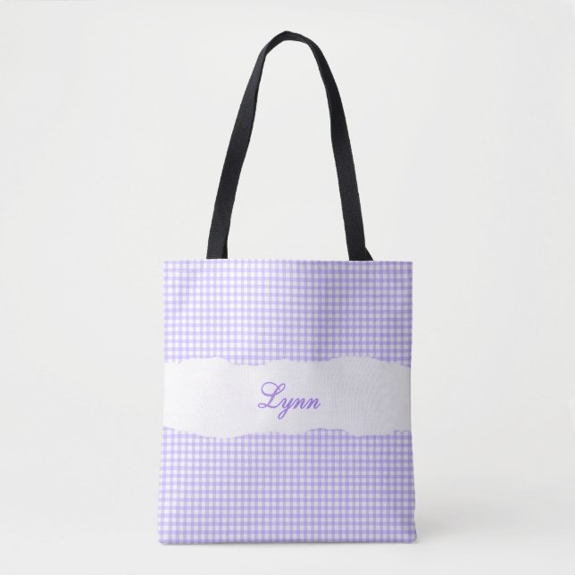 Bolso De Tela Classic Purple & White Gingham | Personalized Name (Anverso)