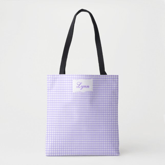 Bolso De Tela Classic Purple & White Gingham | Personalized Name (Anverso)
