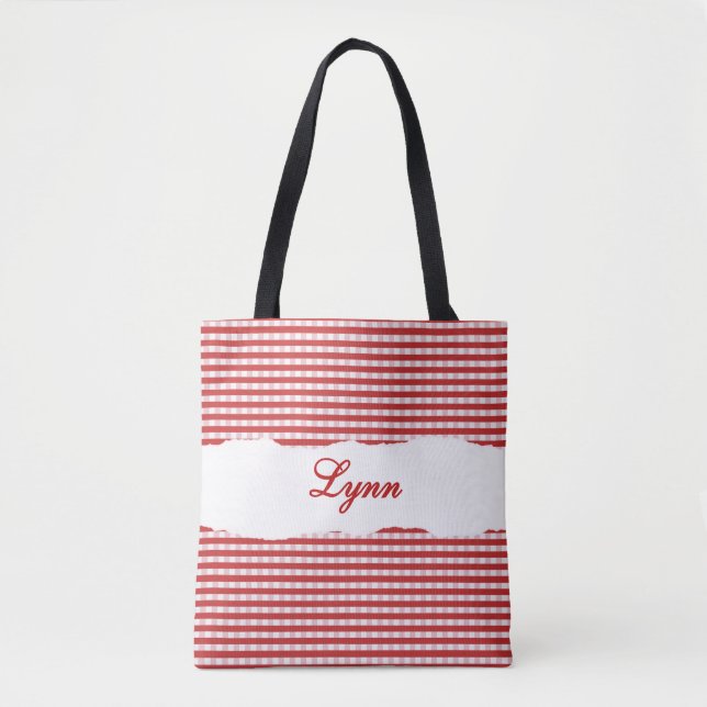 Bolso De Tela Classic Red & White Gingham | Personalized Name (Anverso)