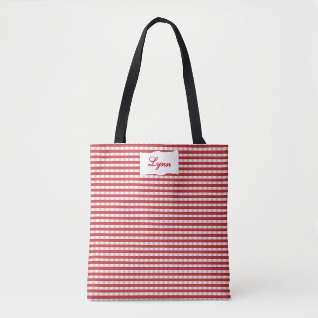 Bolso De Tela Classic Red & White Gingham | Personalized Name (Anverso)