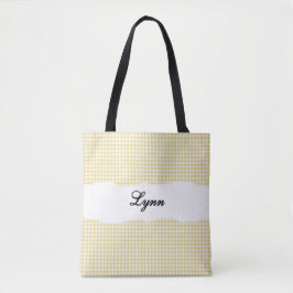 Bolso De Tela Classic Yellow & White Gingham | Personalized Name