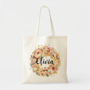 Bolso De Tela Classy Elegant Floral Bridesmaid Monogram Name 