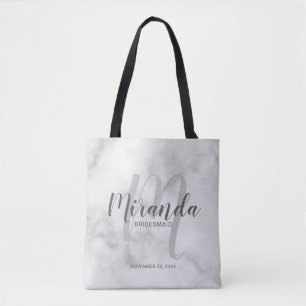 Bolso De Tela Classy Marble Script Personalizado Bridesmaids