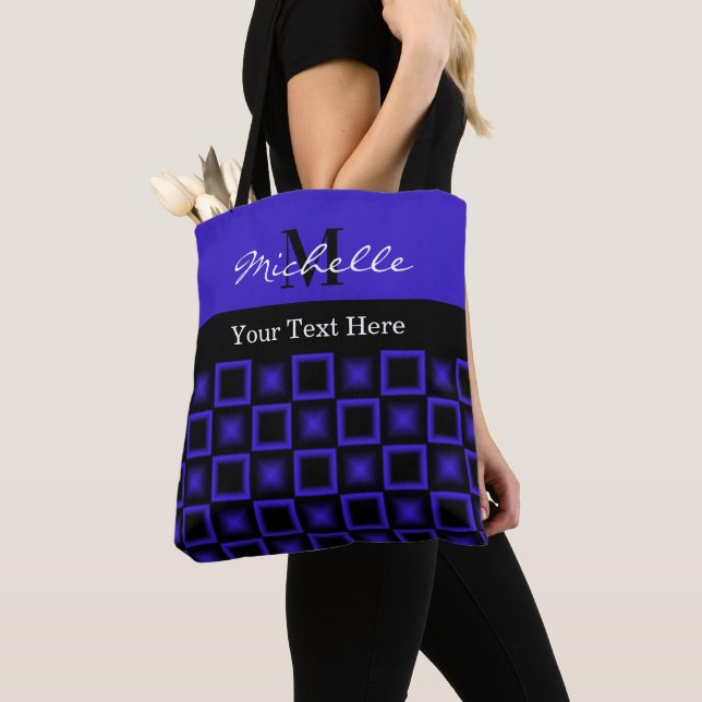 Bolso De Tela Classy Squares Blue and Black Monogrammed (Detalle)