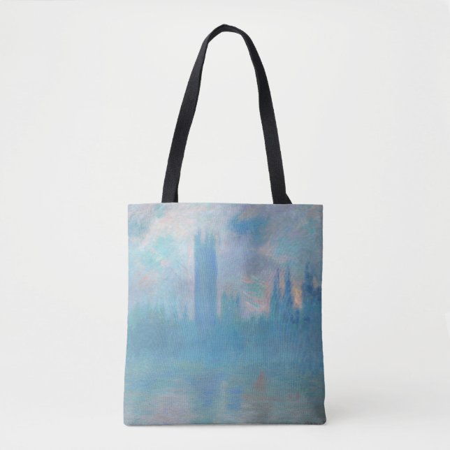 Bolso De Tela Claude Monet. Casas del Parlamento de Londres. Azu (Anverso)