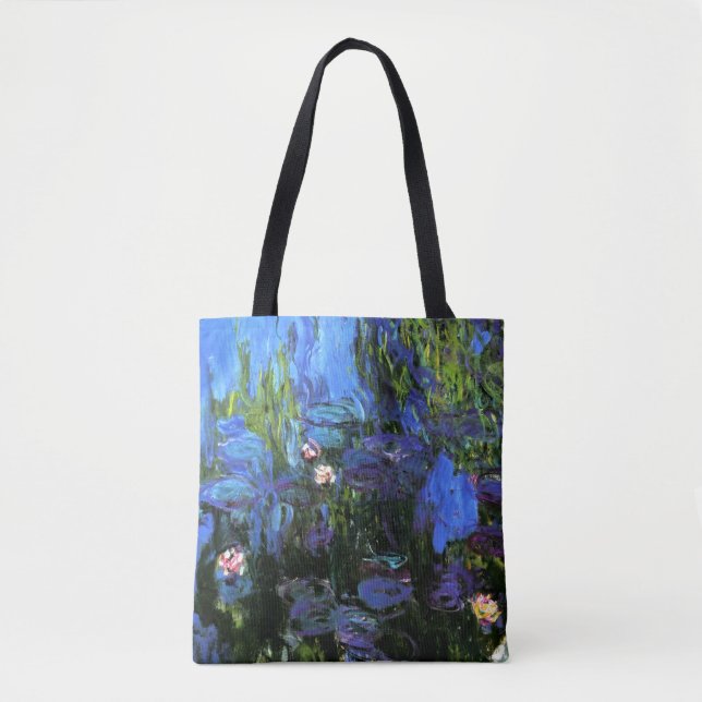 Bolso De Tela Claude Monet: Lilies de agua, índigo azul (Anverso)