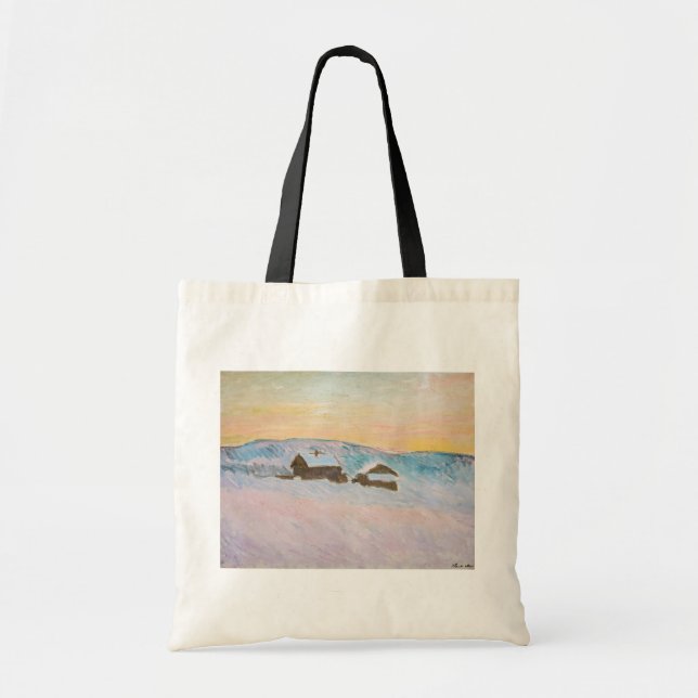 Bolso De Tela Claude Monet - Paisaje noruego, casas azules (Frente)