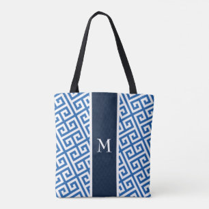 Bolso De Tela Clave griega monográfica azul