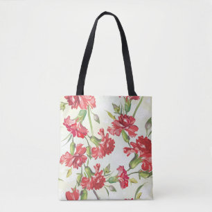Bolso De Tela Claveles rojos en verde con las mariposas