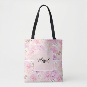 Bolso De Tela Claveles rosados y lavanda, Tote suave