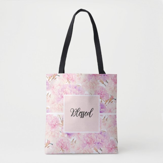 Bolso De Tela Claveles rosados y lavanda, Tote suave (Anverso)