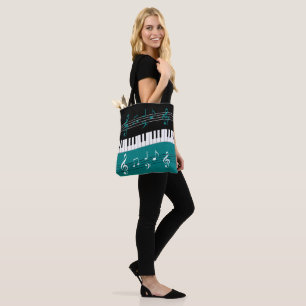 Bolso De Tela Claves de piano blanco negro Verde azulado y elega
