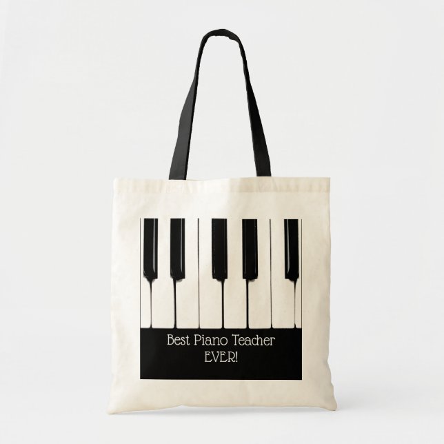 Bolso De Tela Claves de piano blanco y negro personalizadas (Frente)
