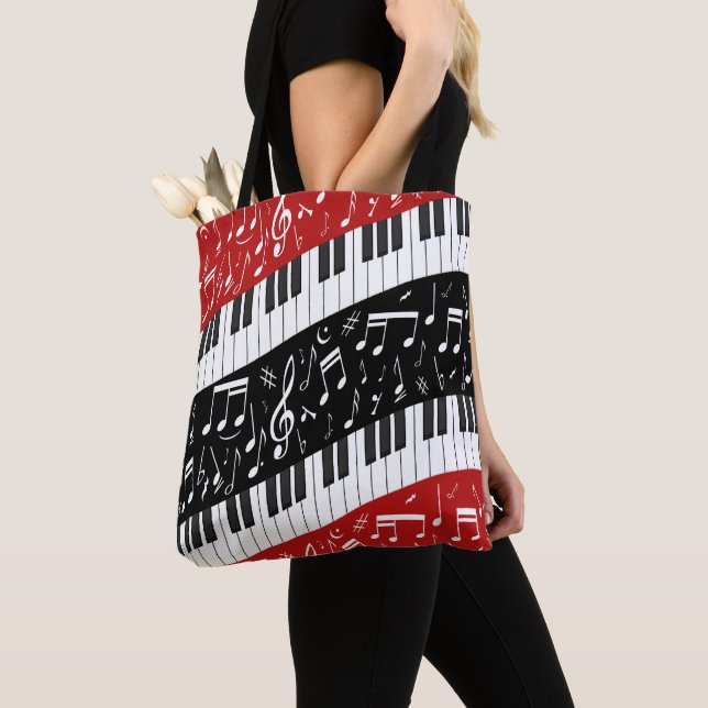 Bolso De Tela Claves de piano de curva y notas musicales (Detalle)