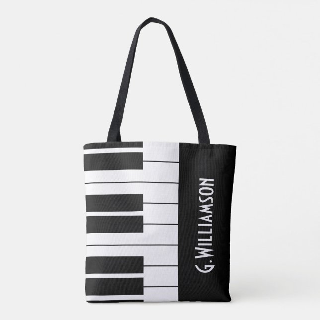 Bolso De Tela Claves musicales de piano| Agregar su nombre (Reverso)