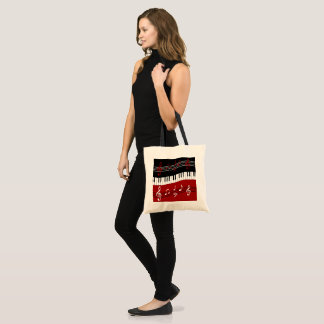 Bolso De Tela Claves y notas de piano blanco rojo y negro elegan