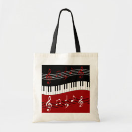 Bolso De Tela Claves y notas de piano blanco rojo y negro elegan