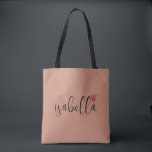 Bolso De Tela Clay de nombre de guión de la dama de honor de la<br><div class="desc">Una bolsa de moda moderna de color arcilla con un nombre de escritura negro y corazón rojo que es perfecta para una propuesta de dama de honor. Las damas de honor pueden llenar su tote con lo esencial para los viajes de la Bachelorette Party, o para los elementos esenciales para...</div>
