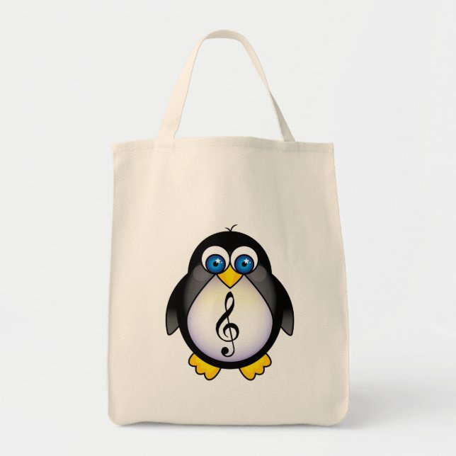 Bolso De Tela Clef agudo del pingüino de la música (Frente)