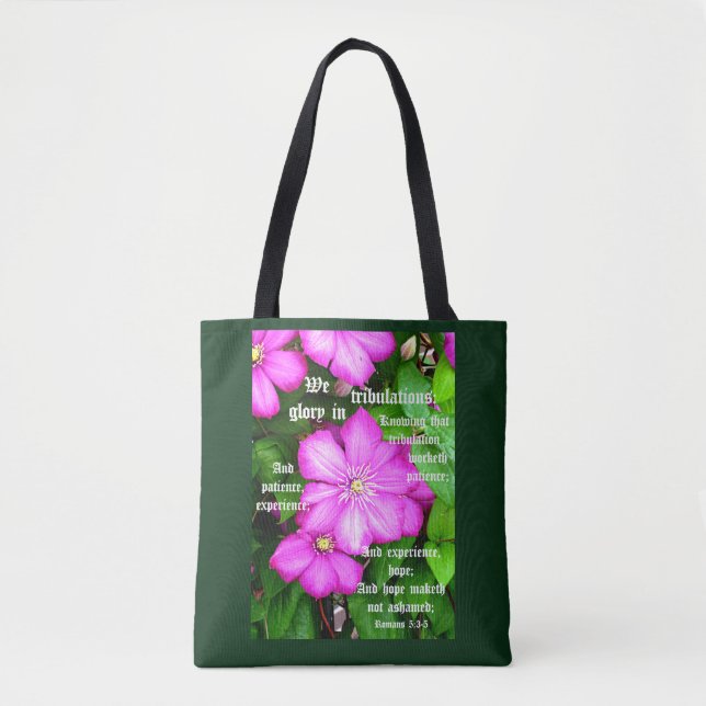 Bolso De Tela Clematis con romanos 5:3-5 (Anverso)