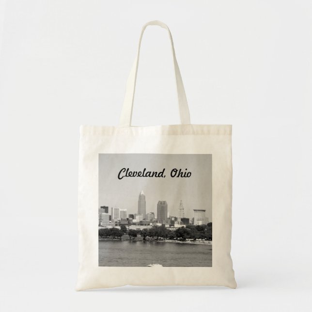 Bolso De Tela Cleveland, Ohio Tote blanco y negro (Frente)