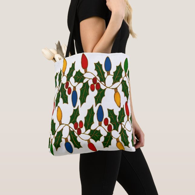 Bolso De Tela Cloisonne Art Christmas Lights and Holly (Detalle)