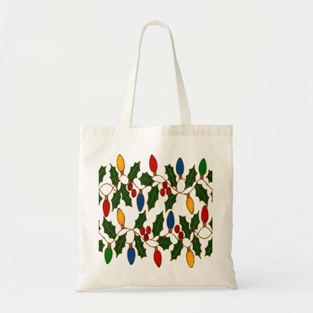 Bolso De Tela Cloisonne Art Christmas Lights and Holly (Frente)