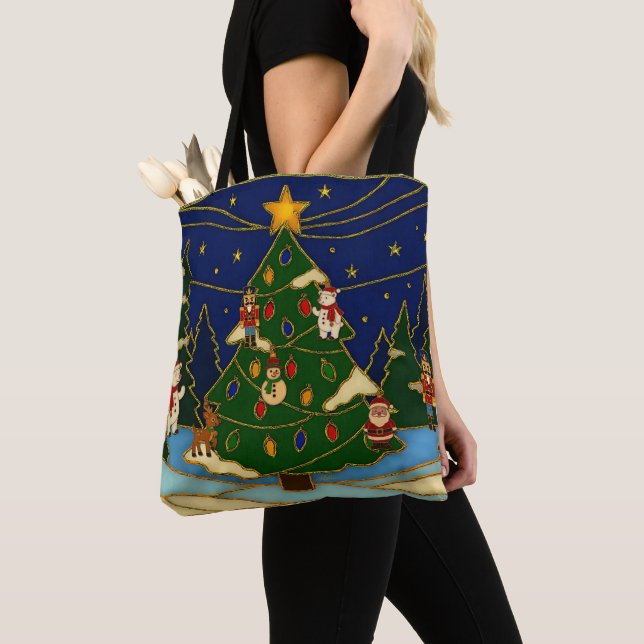 Bolso De Tela Cloisonne Art Whimsical Forest Classic Christmas  (Detalle)