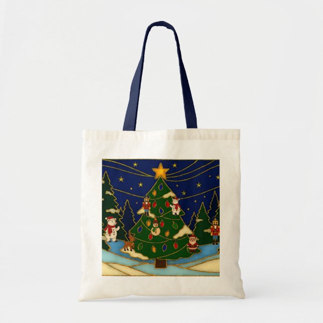Bolso De Tela Cloisonne Art Whimsical Forest Classic Christmas  (Frente)