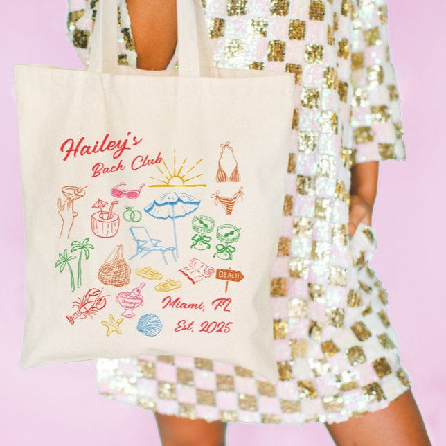 Bolso De Tela Club de Playa Personalizado para Despedida de Solt (personalized bachelorette tote bag, custom bachelorette tote bag, bridal shower custom, custom bache)