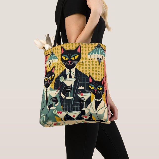 Bolso De Tela Club Retro Futurista Black Cat Martini (Detalle)