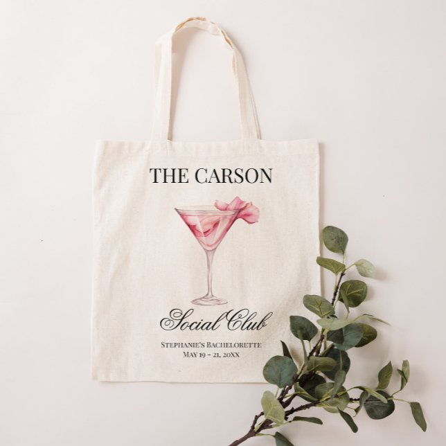 Bolso De Tela Club Social Cocktail Rosa Bachelorette Canvas (Custom Name Pink Cocktail Social Club Canvas Bag
)