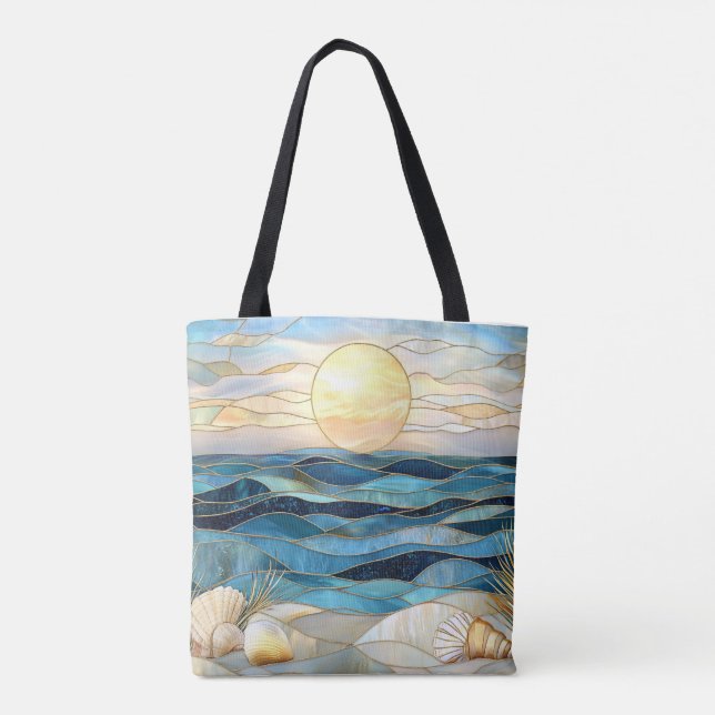 Bolso De Tela Coastal Stained Glass Ocean Sunset Tote Bag (Reverso)