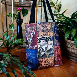 Bolso De Tela Coberturas de libros antiguos (azul y borgoña)