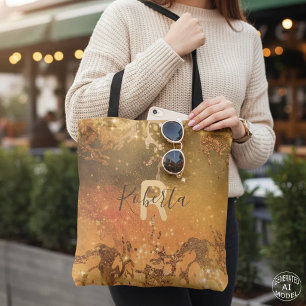 Bolso De Tela Cobre Bronce Abstracto Brillante Moderno Glam Chic