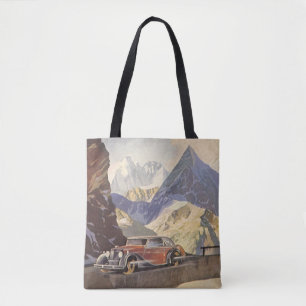 Bolso De Tela Coche antiguo en carretera de montaña en invierno