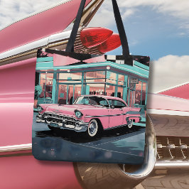 Bolso De Tela Coche Rosa Retro Años 50 Comida Diner de Mitad de 