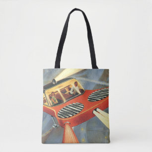 Bolso De Tela Coche volador de ciencia ficción vintage futurista