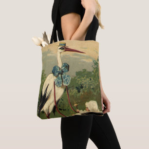 Bolso De Tela Cochecito de bebé y cigüeña victoriano vintage