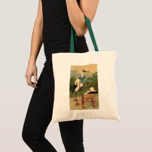 Bolso De Tela Cochecito de bebé y cigüeña victoriano vintage