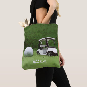 Bolso De Tela Cochecito de golf y pelota de golf sobre césped v