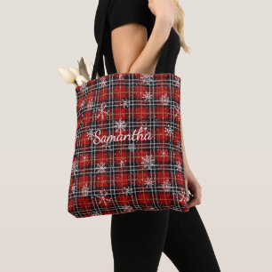 Bolso De Tela Cochura Negra Roja Copos de Nieve Personalizados
